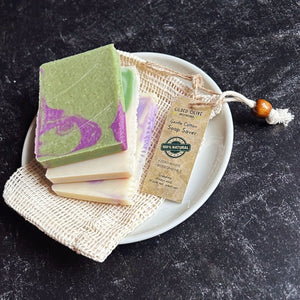 Three Soap Ends with a Cotton Soap Saver Bag