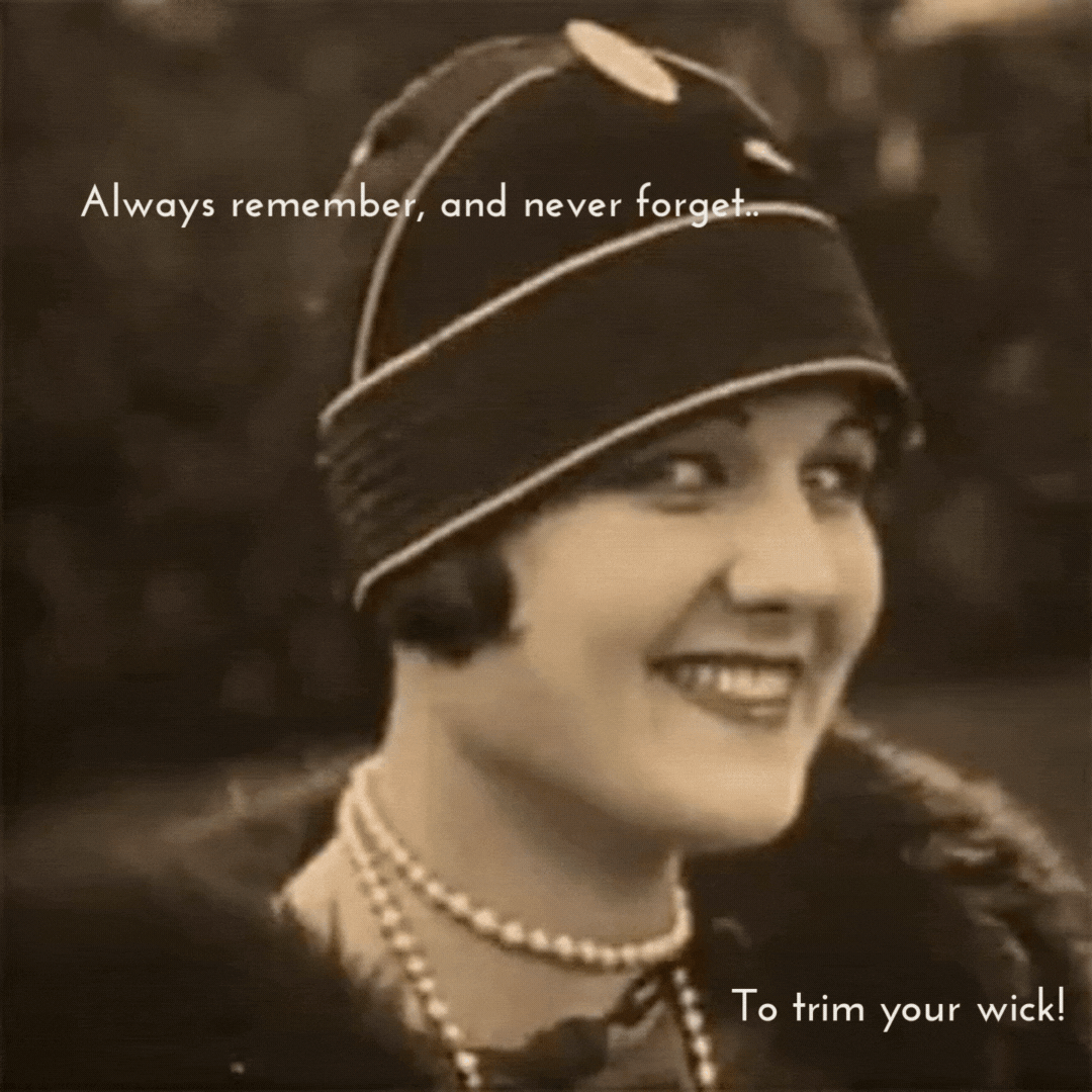 Flapper Girl gif, reminding you to trim your wick!