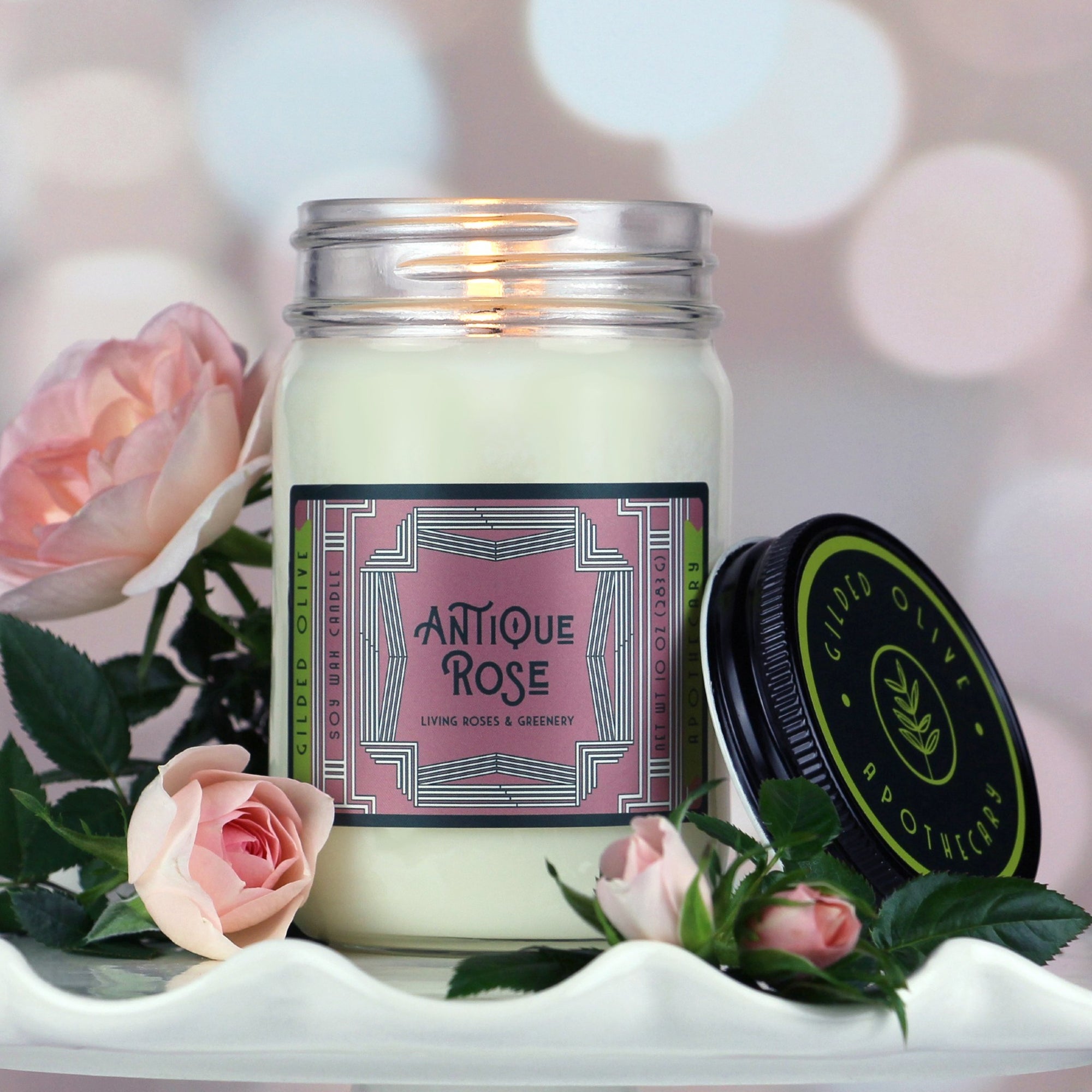 Antique Rose Scented Soy Candle 12 oz jar