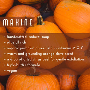 Maxine Orange & Clove Handmade Soap Description in an image graphic form