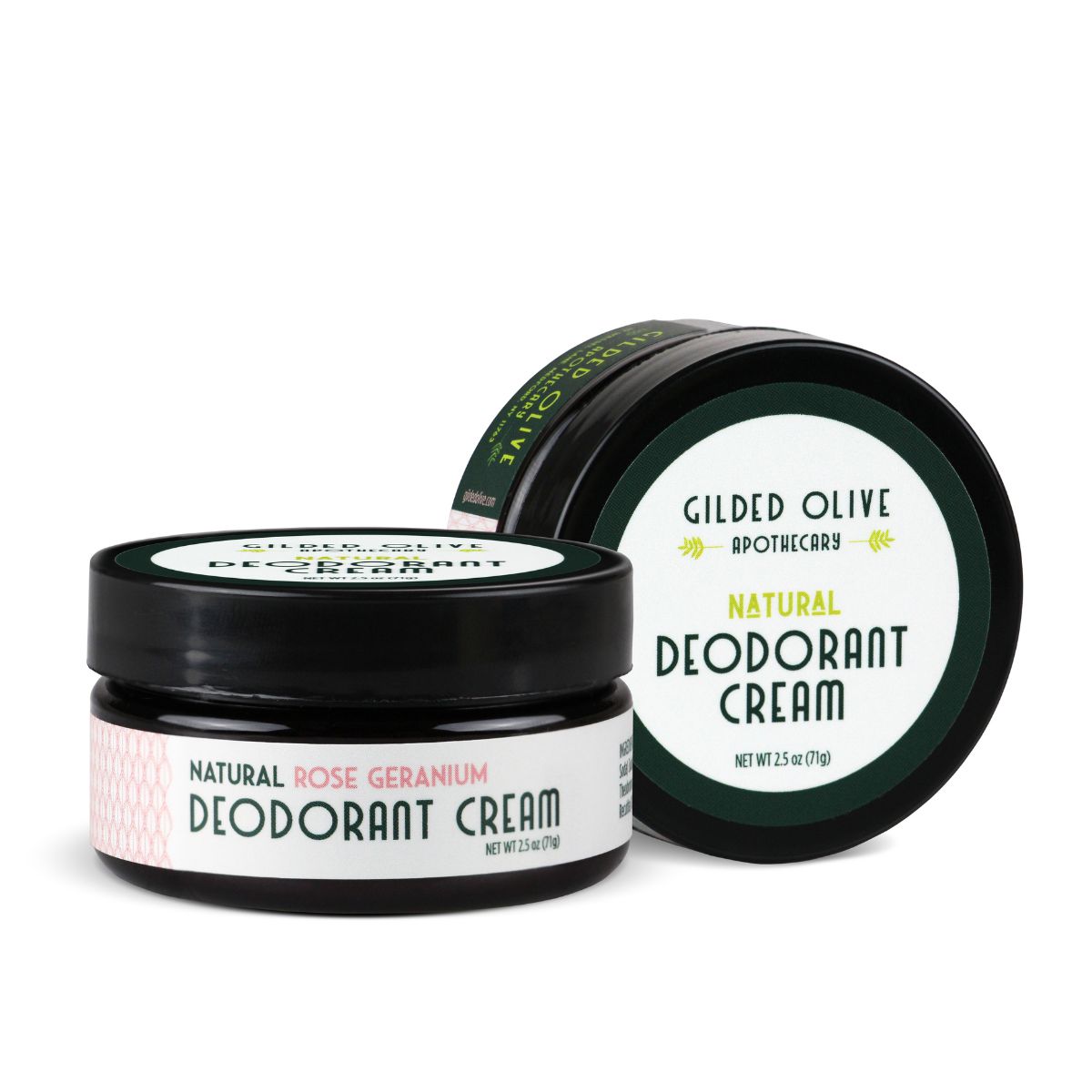 Natural Deodorant Cream, scented in Rose Geranium on a white background