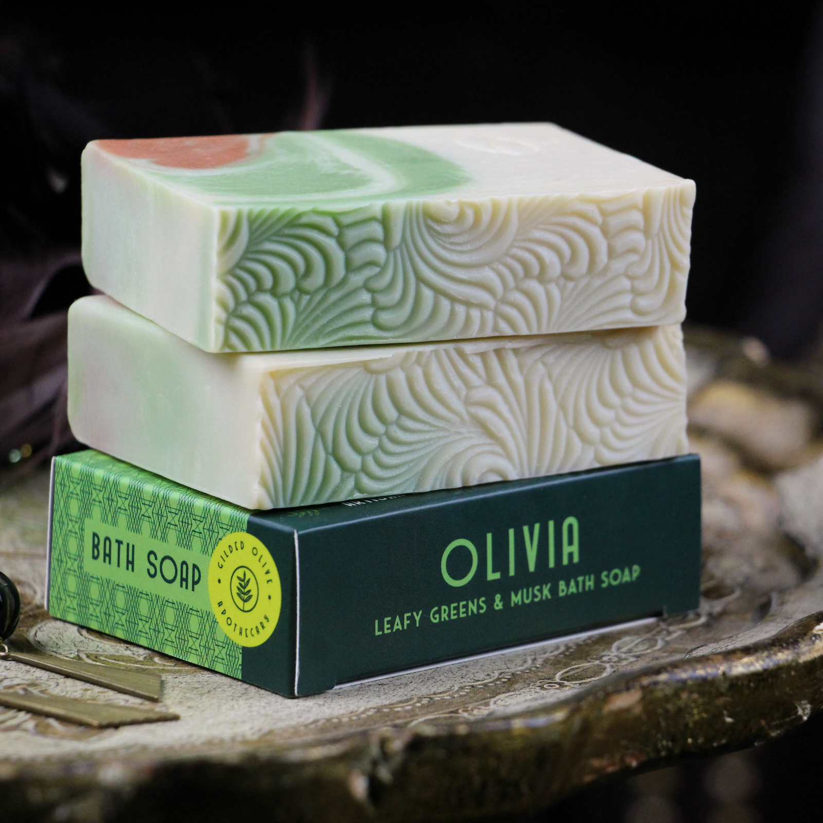Olivia Handmade Soap on a vintage tray