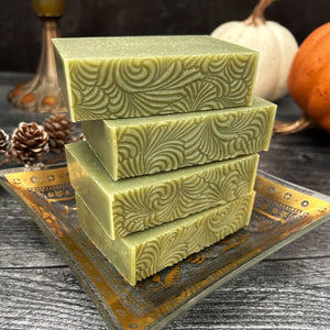 Pine Forest Handmade Soap, stacked on a gold dish