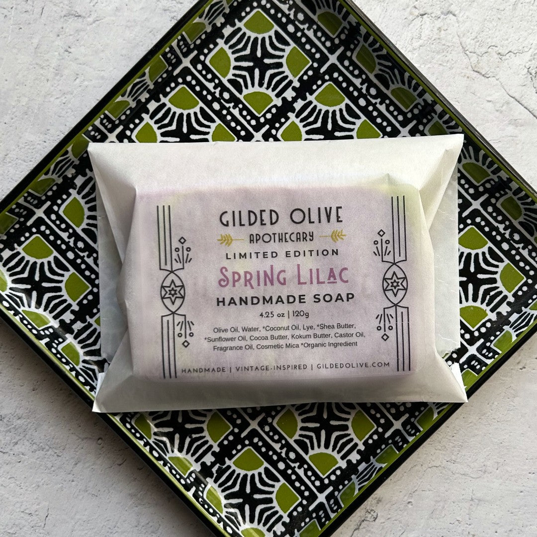 Spring Lilac Handmade Soap, packaged in a glassine bag