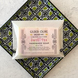 Sweet Pea Handmade Soap, packaged in a glassine bag