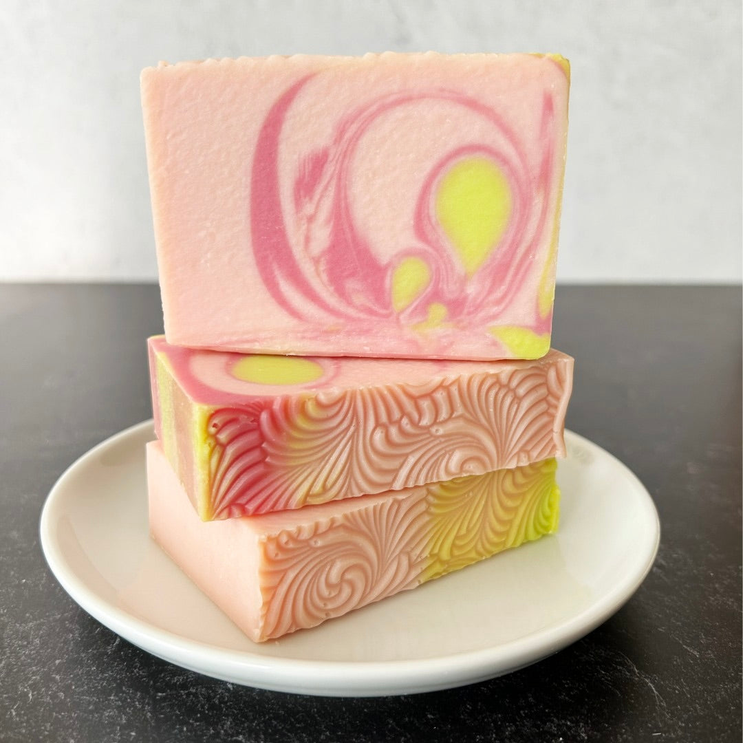 Sweet Pea Handmade Soap on a white dish