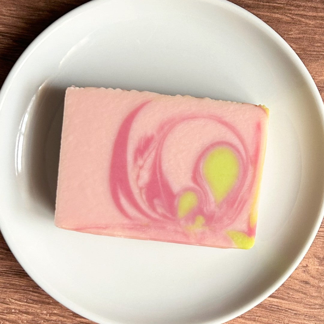 Sweet Pea Handmade Soap on a white dish