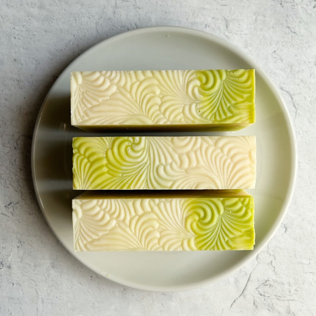 White Gardenia Soaps on a white dish