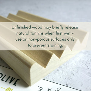 Image explaining how it's normal for natural wood tannins to be released from a soap dish when first wet.