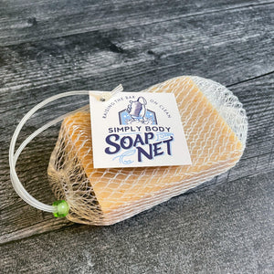 Soap Saver Mesh Bag with soap in it