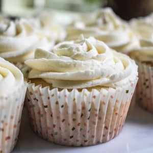 Vanilla Cupcakes on a white tray