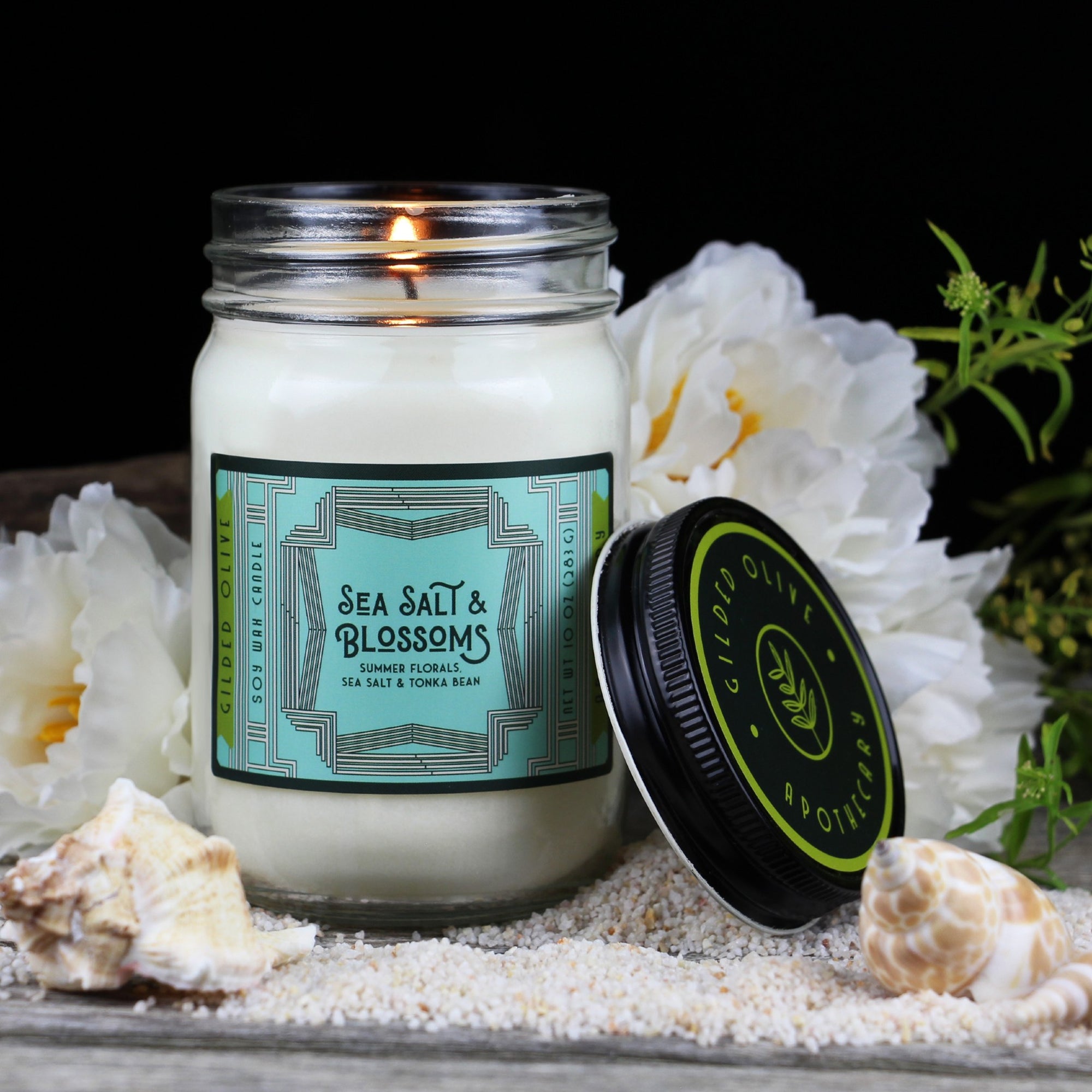 Sea Salt Soy Wax Candle, 12 oz jar | Gilded Olive Apothecary